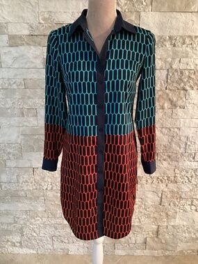 Michael Kors Colorblock Geometric Print Shirtdress